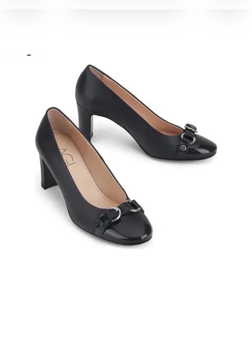 AGL Retro Irina Black Leather Cap Toe Pumps Comfortable Dress Shoes EU 41